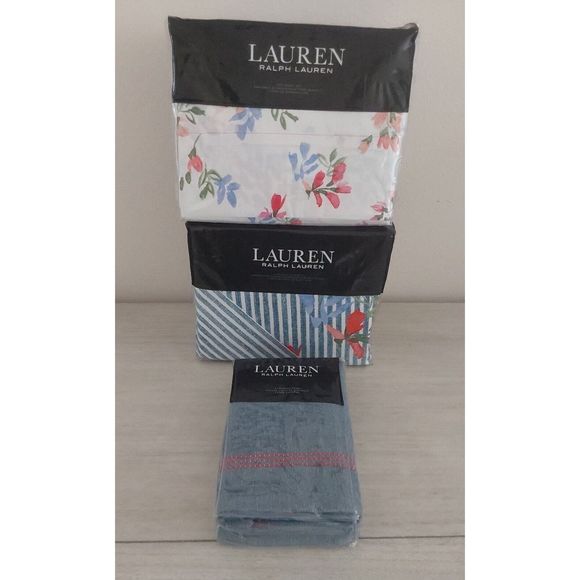 Ralph Lauren MAGGIE FLORAL Blue King Duvet Cover Sheet Set Euro Sham Bedding Set - Picture 4 of 16